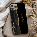 Personalized Signature Black Gold Agate<br><div class="desc">Personalize this elegant modern design with your name in vertical gold-colored signature handwriting script on a black background with a border of black watercolor agate trimmed with gold faux glitter. (To keep the swashes at the beginning and end of the name, replace only the letters, leaving the symbols in place.)...</div>