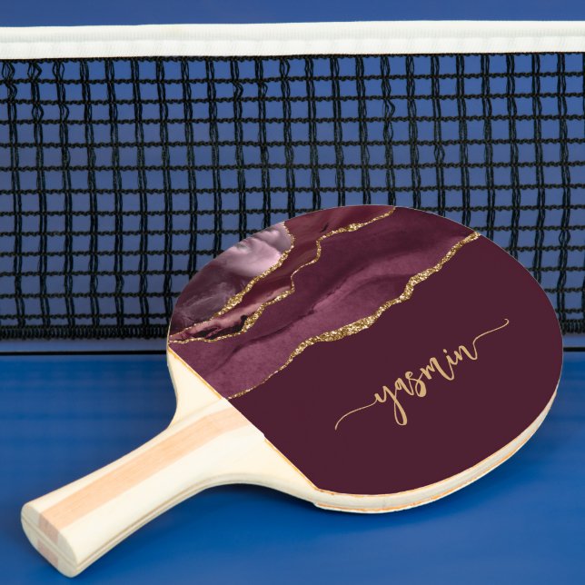 Personalized Signature Burgundy Gold Agate Pingisracket (Insitu)