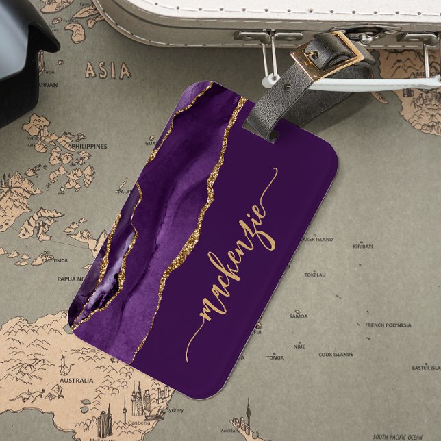 Personalized Signature Purple Gold Agate Bagagebricka (Skapare uppladdad)