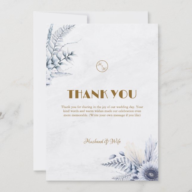 Personalized Simple Blue Flowers Wedding Tack Kort (Framsida)