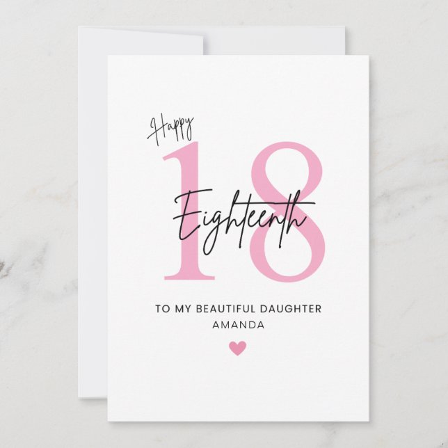 Personalized Simple Daughter 18th Birthday Card Kort (Framsida)