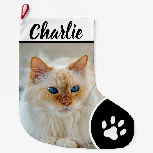 Personalized Simple Paw Pet Photo Monogram Name Stor Julstrumpa (Framsidan)