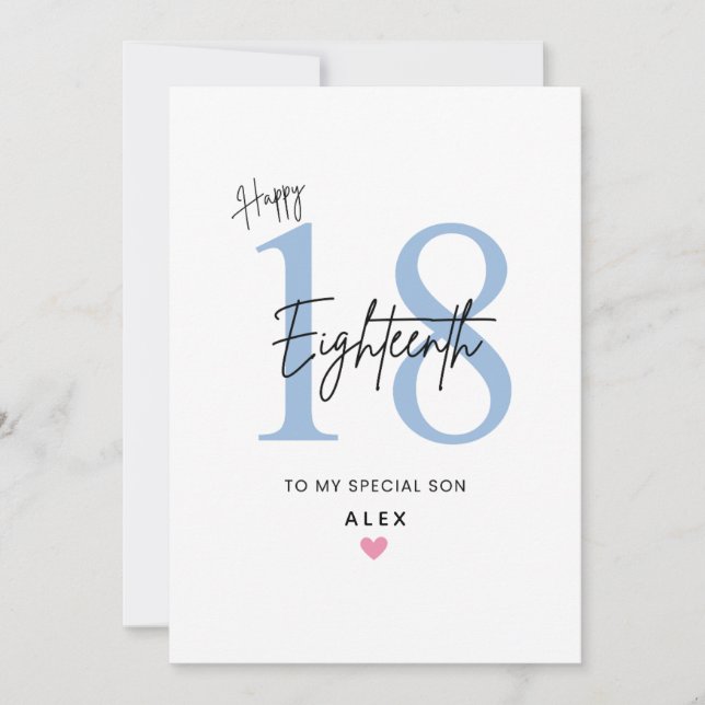 Personalized Simple Son 18th Birthday Card Kort (Framsida)