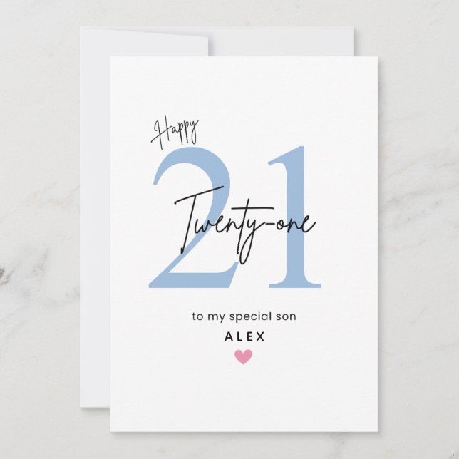 Personalized Simple Son 21st Birthday Card Kort (Framsida)