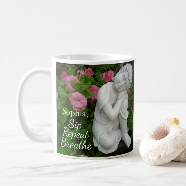 Personalized Sip Breathe Repeat Buddha Zen Name Kaffemugg (Med munk)