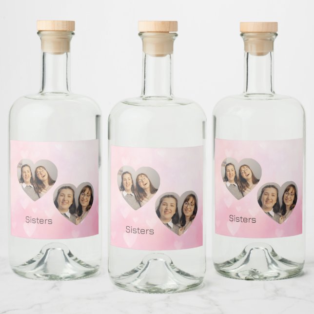 Personalized Sisters Heart-Shaped Photo Label Spritflaskor Etikett (Flaskor)