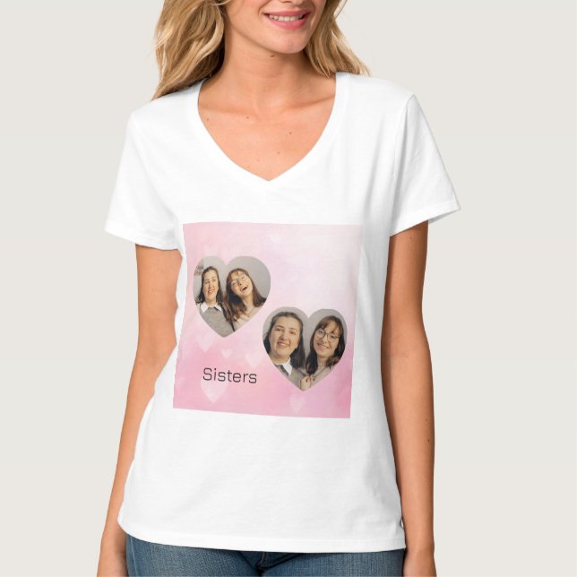 Personalized Sisters Heart-Shaped Photo T-Shirt (Framsida)