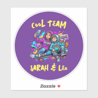 Personalized Skater Mom and Son Graffiti Art Round Klistermärken