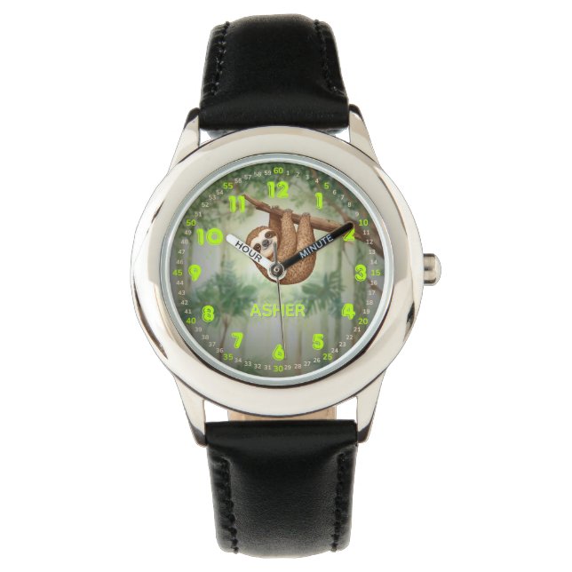 Personalized Sloth Jungle Theme Kids Learning Armbandsur (Framsida)