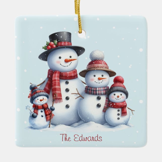 Personalized Snowman Family with children Ornament (Framsida)