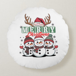 Personalized Snowman Trio Round Pillow  Rund Kudde