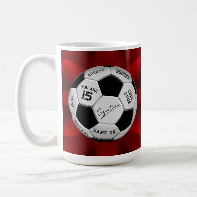 Personalized Soccer Ball Birthday  | Age Name Text Kaffemugg (Vänster)