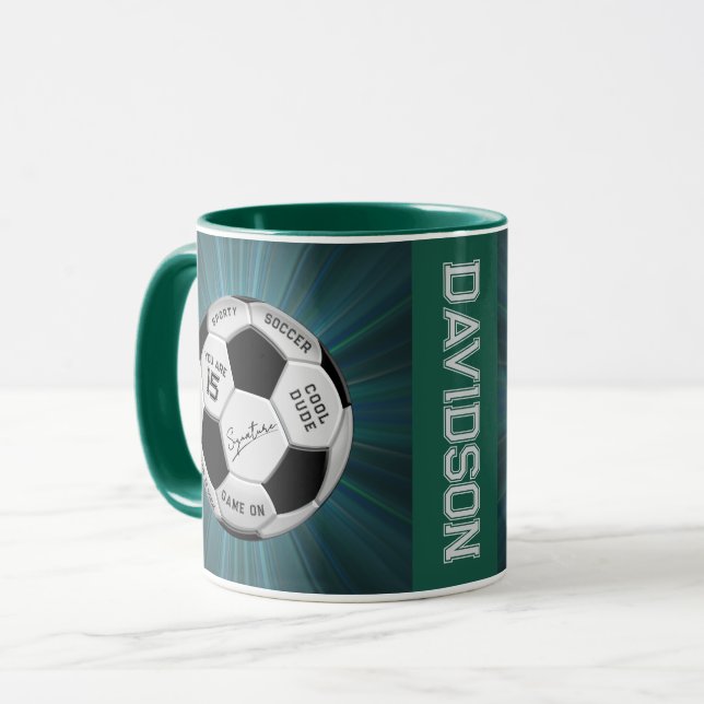 Personalized Soccer Ball Birthday  | Age Name Text Mugg (Framsida vänster)