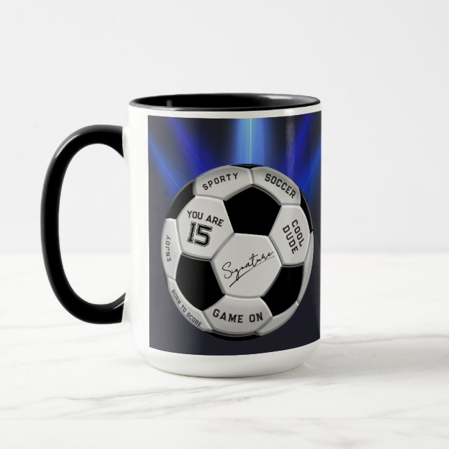 Personalized Soccer Ball Birthday  | Age Name Text Mugg (Vänster)