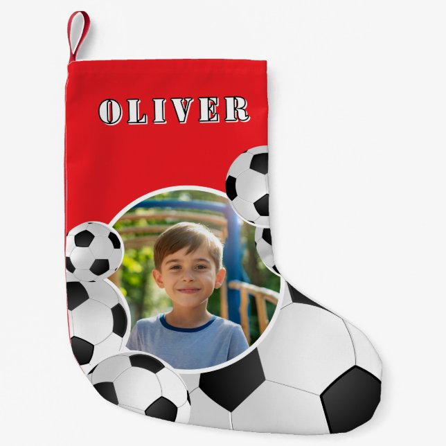 Personalized Soccer Ball Football Boy Photo  Liten Julstrumpa (Framsidan)