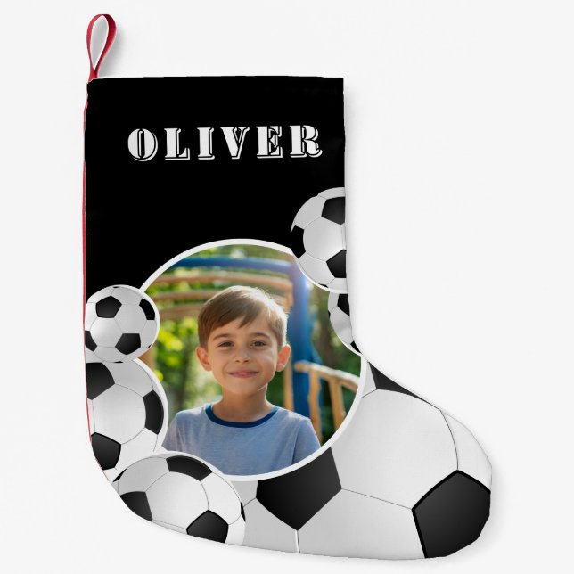 Personalized Soccer Ball Football Boy Photo  Liten Julstrumpa (Framsidan)