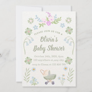 Personalized Soft Floral Baby Shower Inbjudningar