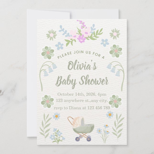 Personalized Soft Floral Baby Shower Inbjudningar (Framsida)