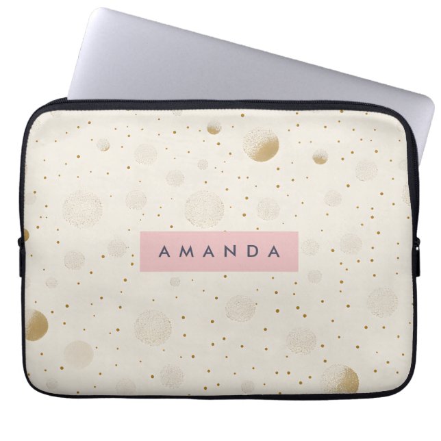 Personalized Soft Gold Polka Dot Minimalist Style Laptop Fodral (Framsidan)