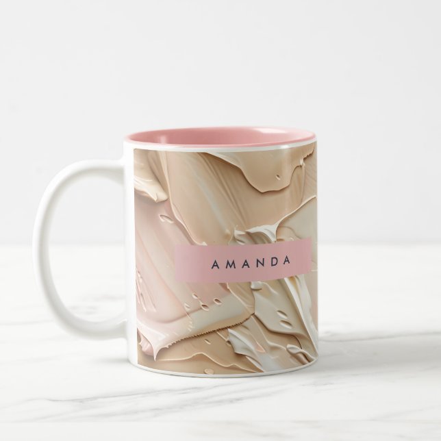 Personalized Soft Neutral Paint Texture  Två-Tonad Mugg (Vänster)