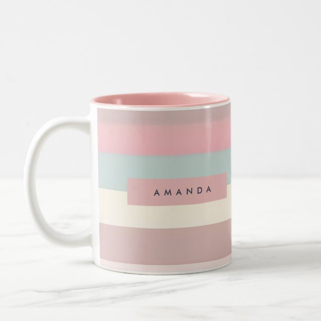 Personalized Soft Pastel Rainbow Stripes Två-Tonad Mugg (Vänster)
