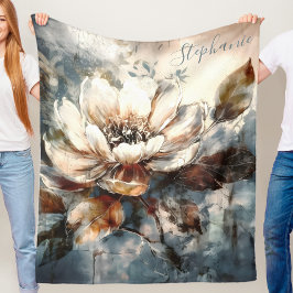Personalized Soft Peony Watercolor Bloom Fleecefilt