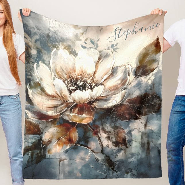 Personalized Soft Peony Watercolor Bloom Fleecefilt (Skapare uppladdad)
