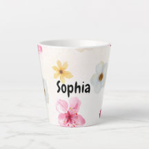 Personalized Soft Watercolor Floral Name Latte Mug