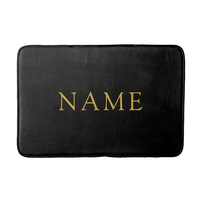 Personalized Solid Black Bath Mat with Custom Name Badrumsmatta (Framsidan)