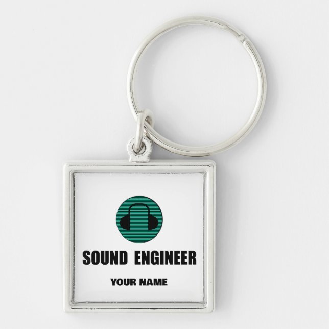 Personalized Sound Engineer Audio Engineering Fyrkantig Silverfärgad Nyckelring (Framsidan)