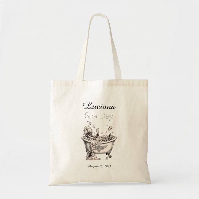 Personalized Spa Day Tote Bag - Custom Name Tygkasse (Framsidan)