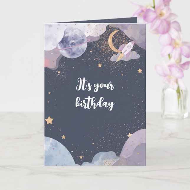 Personalized Space Theme Birthday Card Kort (Orkide)