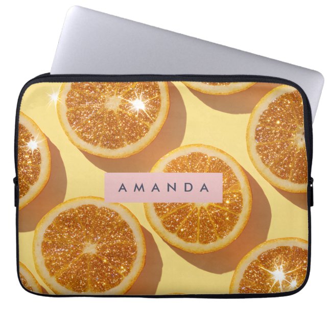 Personalized Sparkle Citrus Glitter Orange Laptop Fodral (Framsidan)