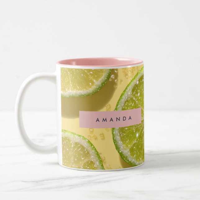 Personalized Sparkle Lime Slice Glitter Citrus  Två-Tonad Mugg (Vänster)