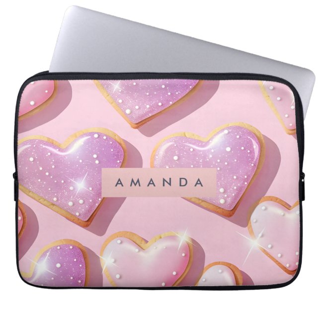 Personalized Sparkling Heart Cookie Delight Laptop Fodral (Framsidan)