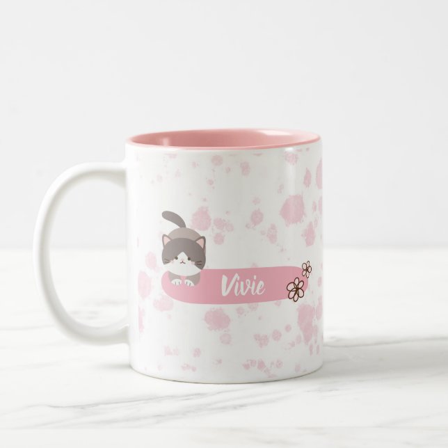 Personalized Spring Cat Två-Tonad Mugg (Vänster)