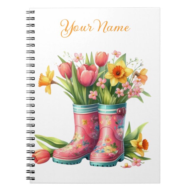 Personalized Spring Floral Spiral Notebook Anteckningsbok (Framsidan)