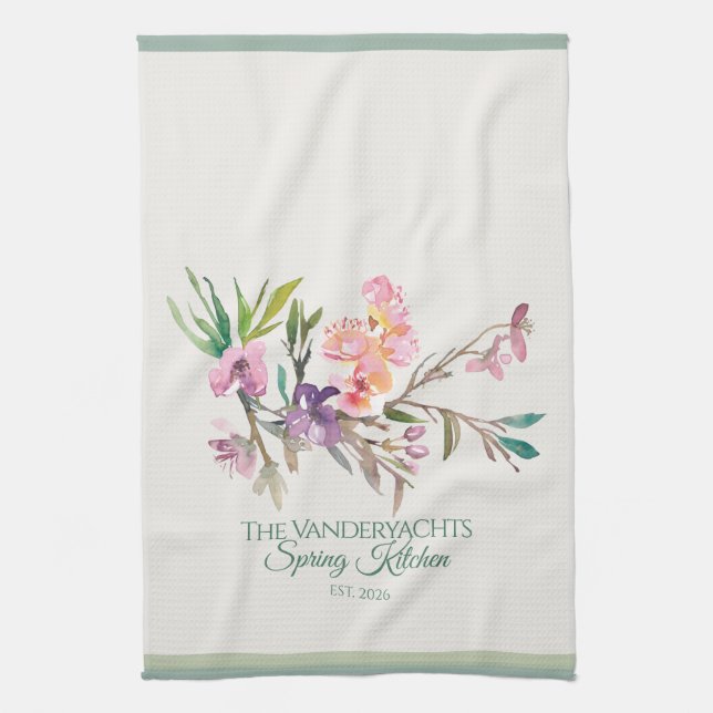 Personalized Spring Floral Watercolor Botanical  Kökshandduk (Vertikal)