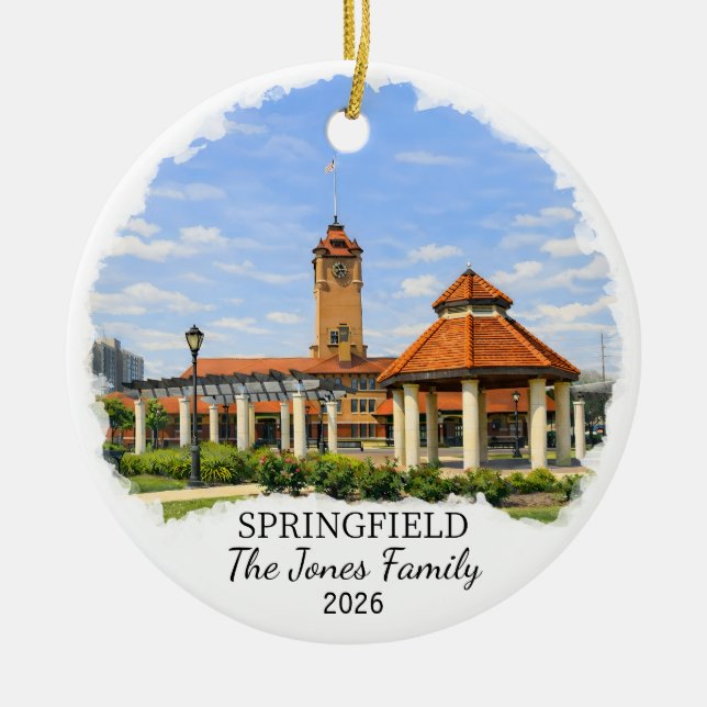 Personalized Springfield Ornament, Custom Illinois Julgransprydnad Keramik (Framsidan)