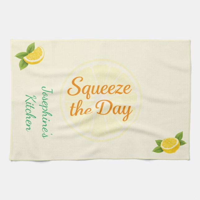 Personalized Squeeze the Day Lemon Kitchen Towel Kökshandduk (Horisontell)