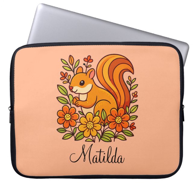 Personalized Squirrel and flowers  Laptop Fodral (Framsidan)