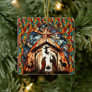 Personalized Stained Glass Nativity Scene Christma Julgransprydnad Keramik