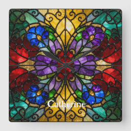 Personalized Stained Glass Wall Clock  Fyrkantig Klocka