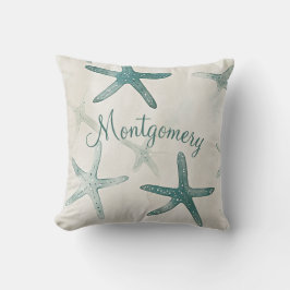 Personalized Starfish Green Beige Coastal Kudde