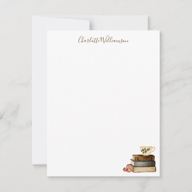 Personalized Stationery Cozy Book Lover Watercolor Anteckningskort (Framsida)