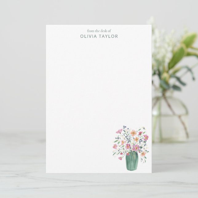 Personalized Stationery Name Hand-Painted Floral  Anteckningskort (Stående Fram)