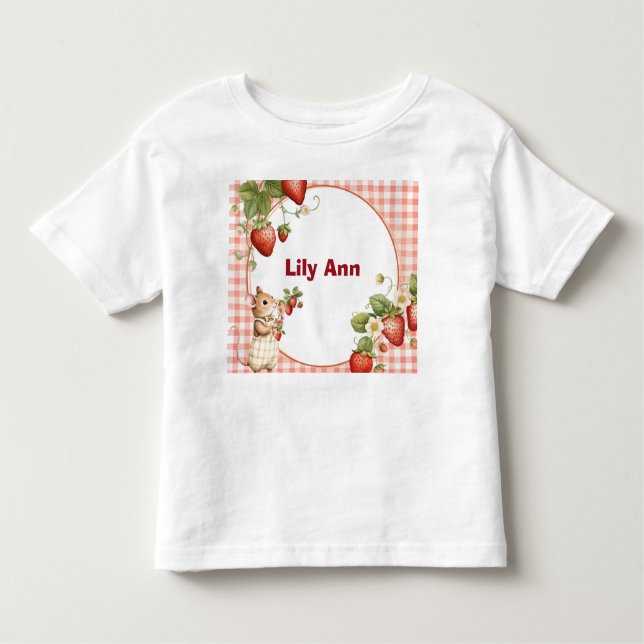 Personalized Strawberry & Little Mouse Toddler T-S T Shirt (Framsida)