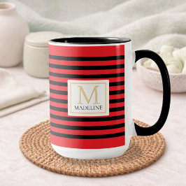 Personalized Stripe Name Mug Red Black White Mugg
