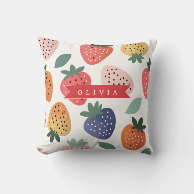 Personalized Summer Colorful Strawberry Pattern Kudde (Framsida)