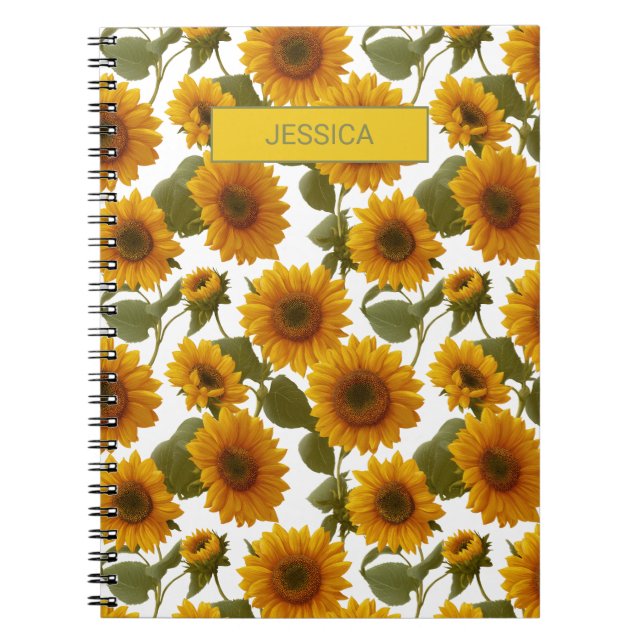 Personalized Sunflower Bloom Floral Pattern Custom Anteckningsbok (Framsidan)